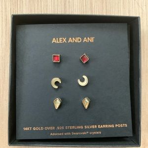 ALEX AND ANI Scarlet Crystal + Moon Stud Earrings Gift Set